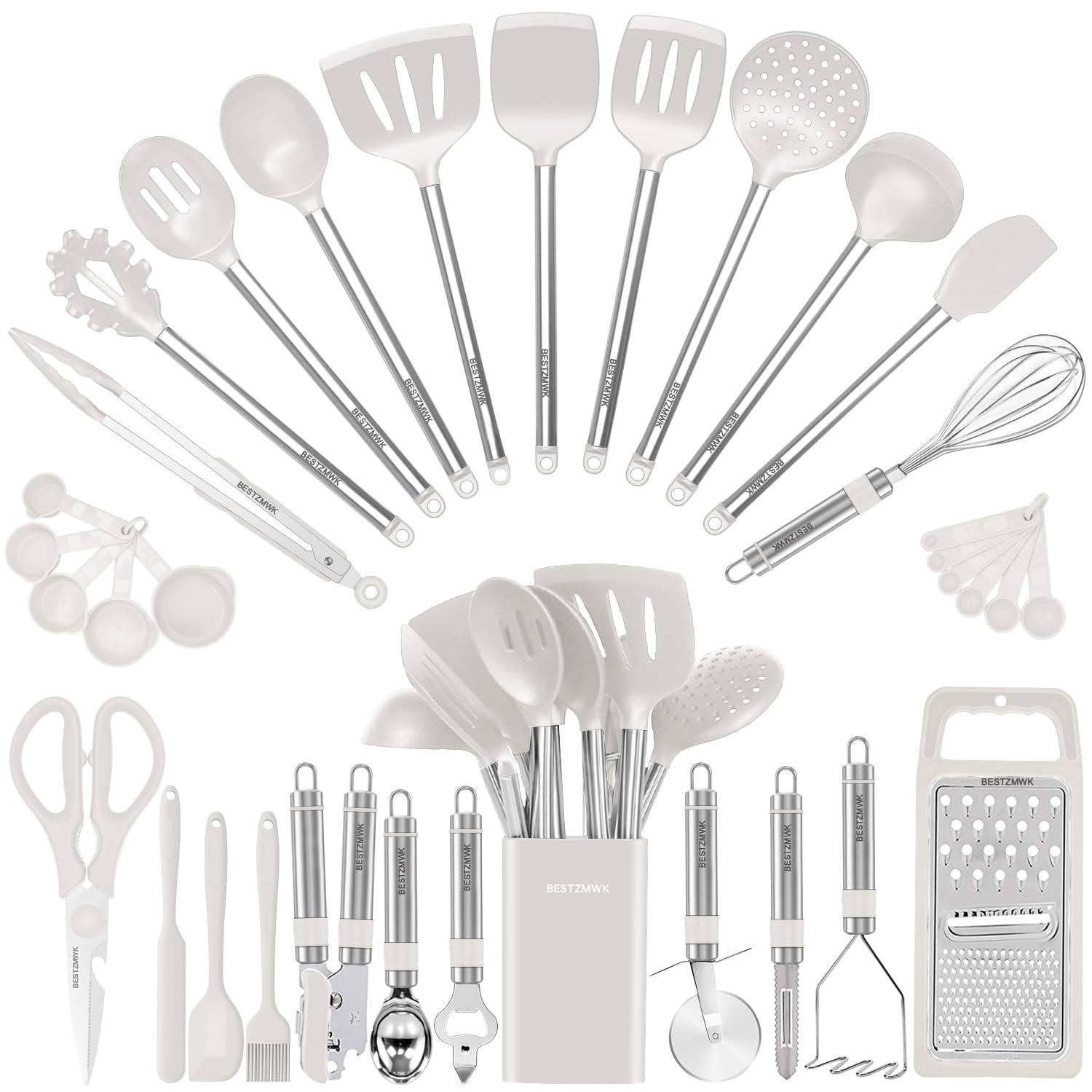 Kitchen Utensil Set-Silicone Cooking Utensils-33 Kitchen Gadgets & Spoons for Nonstick Cookware-Silicone and Stainless Steel