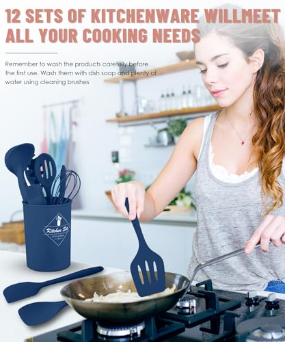 Kitchen Utensils Set-12 Pieces Silicone Cooking Utensils Set (Dishwasher Safe) 392°F Heat Resistant Spatula Set,Kitchen Utensil Set for Nonstick Cookware,Best Kitchen Tools with Holder - My Kitchen Products