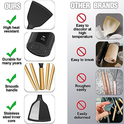 Kitchen Utensils Set- 34PCS Silicone Cooking Utensil with Holder, Umite Chef Heat Resistant Kitchen Spatula Set for Nonstick Cookware, Black Wooden Handles Kitchen Gadgets Tools Set - My Kitchen Products