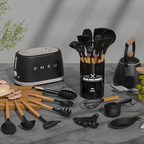 Kitchen Utensils Set- 34PCS Silicone Cooking Utensil with Holder, Umite Chef Heat Resistant Kitchen Spatula Set for Nonstick Cookware, Black Wooden Handles Kitchen Gadgets Tools Set - My Kitchen Products