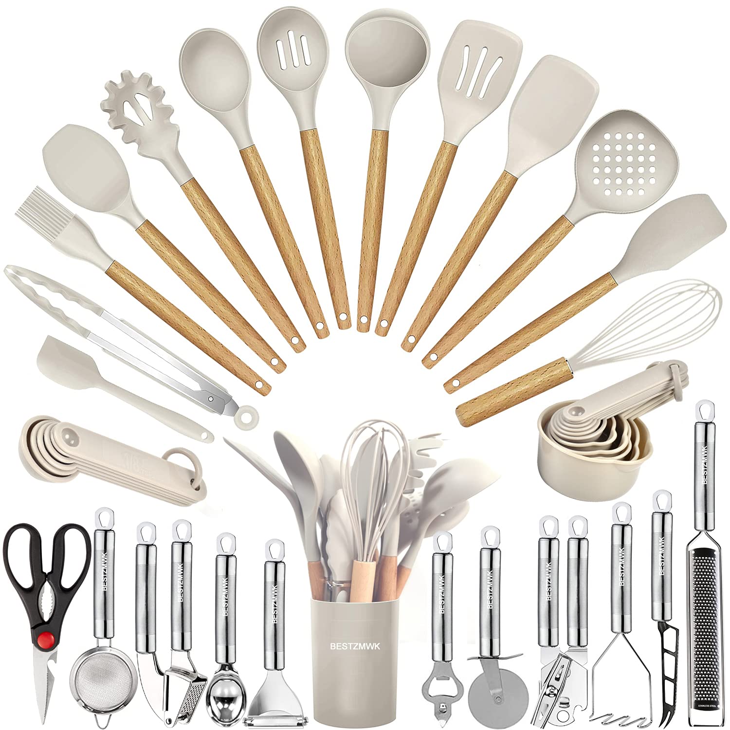 Kitchen Utensils Set- 35 PCs Cooking Utensils with Grater,Tongs, Spoon Spatula &Turner Made of Heat Resistant Food Grade