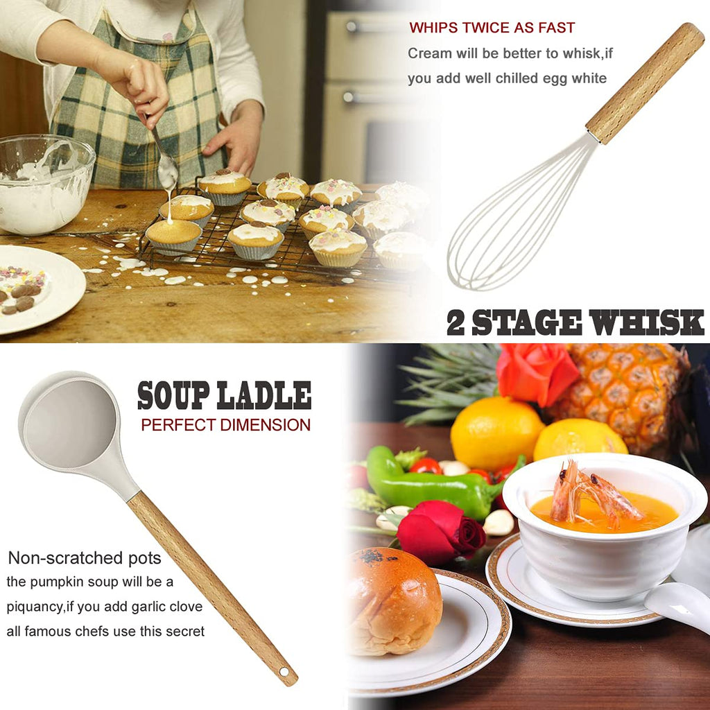 Kitchen Utensils Set- 35 PCs Cooking Utensils with Grater,Tongs, Spoon Spatula &Turner Made of Heat Resistant Food Grade Silicone and Wooden Handles Kitchen Gadgets Tools Set for Nonstick Cookware - My Kitchen Products