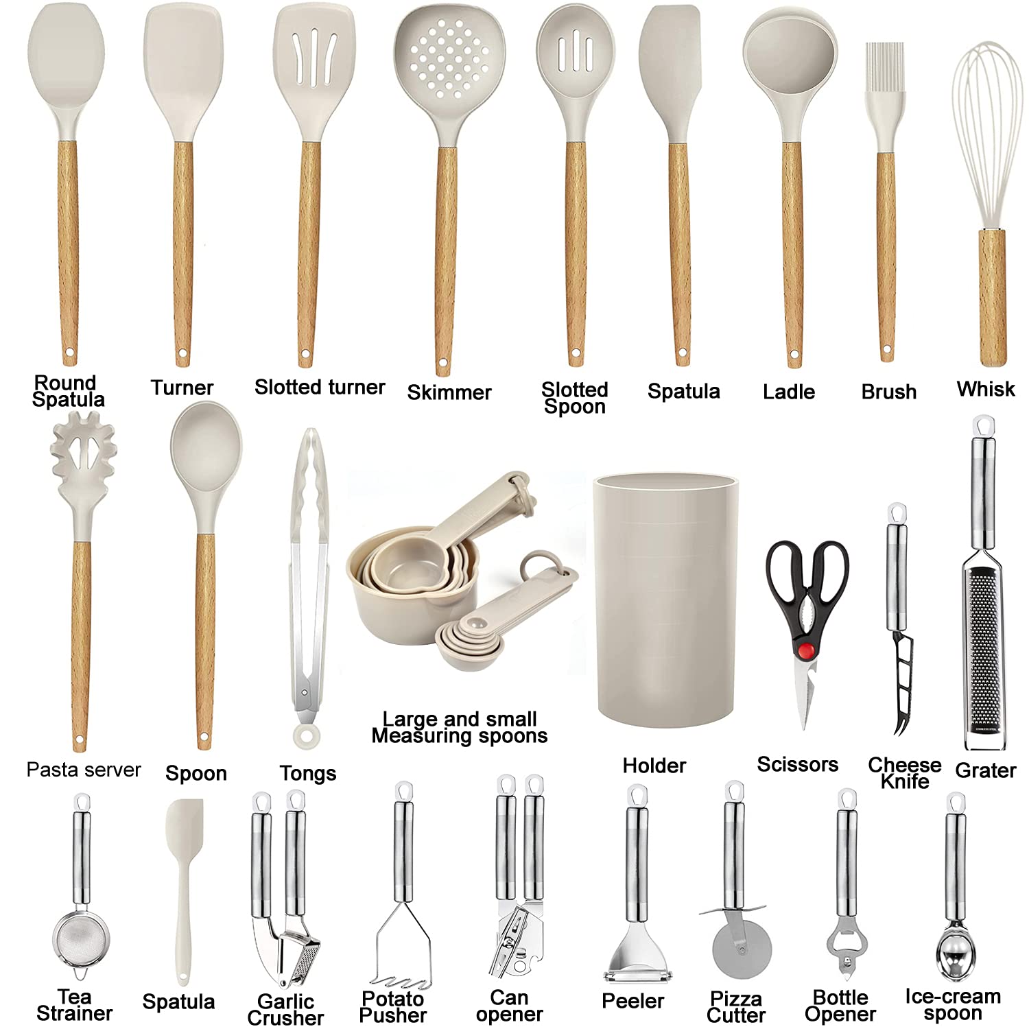 Kitchen Utensils Set- 35 PCs Cooking Utensils with Grater,Tongs, Spoon Spatula &Turner Made of Heat Resistant Food Grade Silicone and Wooden Handles Kitchen Gadgets Tools Set for Nonstick Cookware - My Kitchen Products