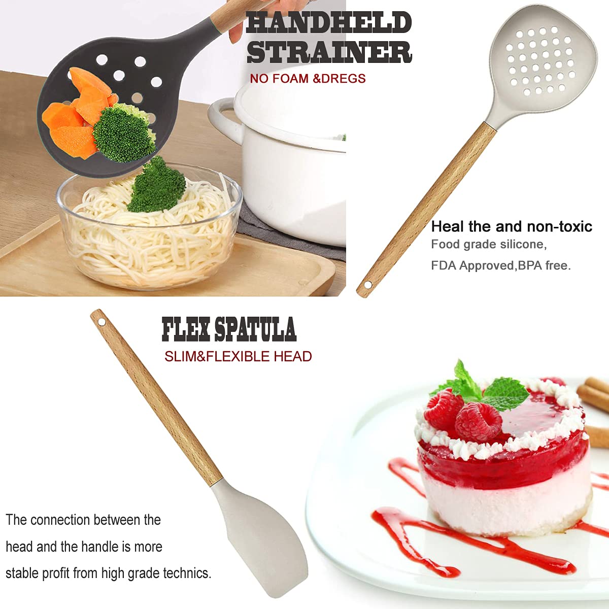 Kitchen Utensils Set- 35 PCs Cooking Utensils with Grater,Tongs, Spoon Spatula &Turner Made of Heat Resistant Food Grade Silicone and Wooden Handles Kitchen Gadgets Tools Set for Nonstick Cookware - My Kitchen Products