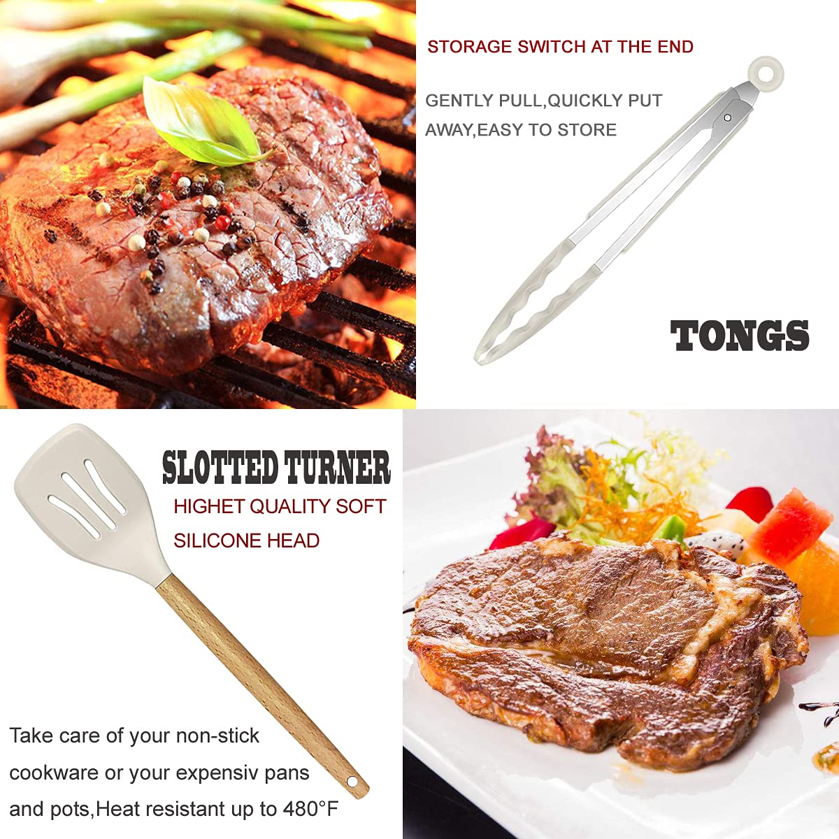 Kitchen Utensils Set- 35 PCs Cooking Utensils with Grater,Tongs, Spoon Spatula &Turner Made of Heat Resistant Food Grade Silicone and Wooden Handles Kitchen Gadgets Tools Set for Nonstick Cookware - My Kitchen Products