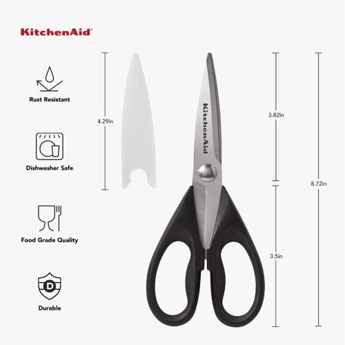 KitchenAid All Purpose Kitchen Shears with Protective Sheath Durable Stainless Steel Scissors, Dishwasher Safe, Soft Grip Comfort Handle, 8.72 Inch, Black - My Kitchen Products