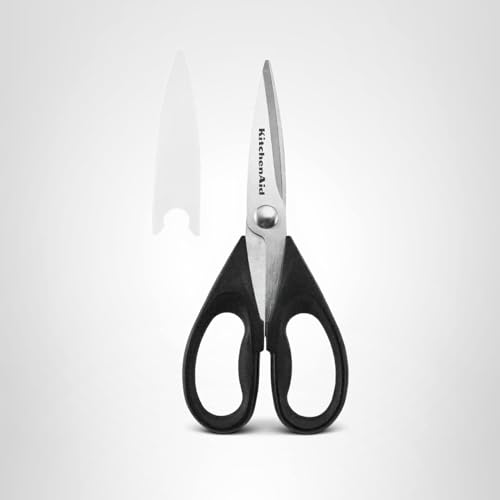 KitchenAid All Purpose Kitchen Shears with Protective Sheath Durable Stainless Steel Scissors, Dishwasher Safe, Soft Grip Comfort Handle, 8.72 Inch, Black - My Kitchen Products