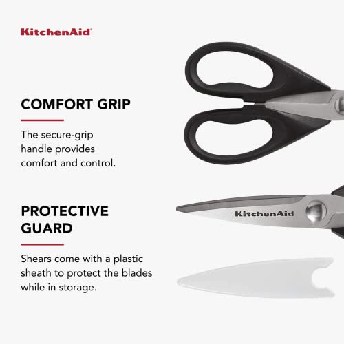 KitchenAid All Purpose Kitchen Shears with Protective Sheath Durable Stainless Steel Scissors, Dishwasher Safe, Soft Grip Comfort Handle, 8.72 Inch, Black - My Kitchen Products