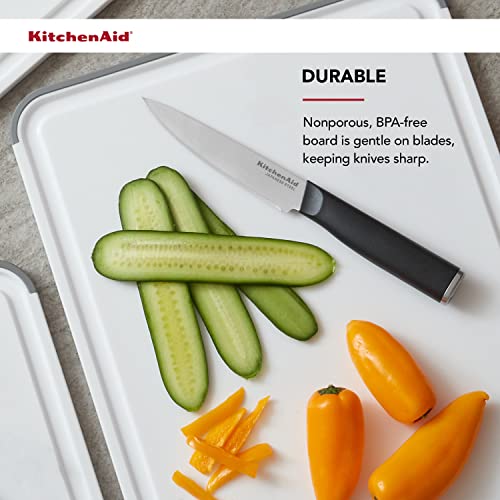 KitchenAid Classic Cutting Board with Perimeter Trench and Non Slip Edges, Dishwasher Safe, 11 inch x 14 inch, White and Gray - My Kitchen Products