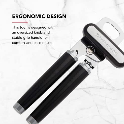 KitchenAid Classic Multifunction Can Opener and Bottle Opener Easy to Use, Razor Sharp Stainless Steel Cutting Wheel, Soft Ergonomic Handles, Black - My Kitchen Products