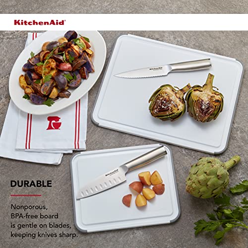KitchenAid Classic Nonslip 2-Piece Plastic Cutting Board Set with Perimeter Trench and Non Slip Edges, 2-Piece Kitchen Chopping Boards, Dishwasher-Safe, White and Gray - My Kitchen Products