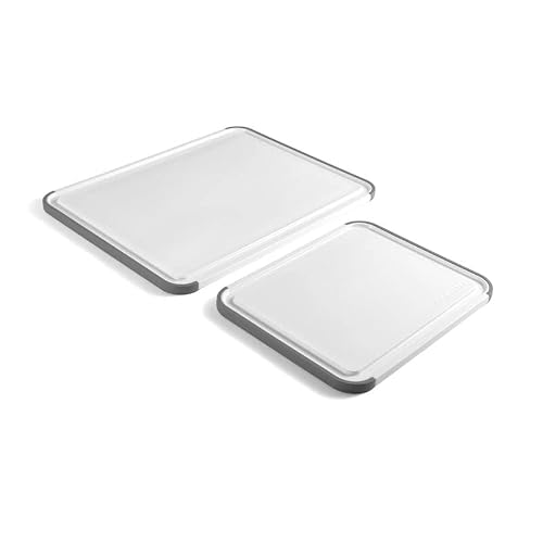 KitchenAid Classic Nonslip 2-Piece Plastic Cutting Board Set with Perimeter Trench and Non Slip Edges, 2-Piece Kitchen Chopping Boards, Dishwasher-Safe, White and Gray - My Kitchen Products