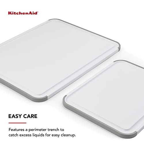 KitchenAid Classic Nonslip 2-Piece Plastic Cutting Board Set with Perimeter Trench and Non Slip Edges, 2-Piece Kitchen Chopping Boards, Dishwasher-Safe, White and Gray - My Kitchen Products