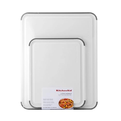 KitchenAid Classic Nonslip 2-Piece Plastic Cutting Board Set with Perimeter Trench and Non Slip Edges, 2-Piece Kitchen Chopping Boards, Dishwasher-Safe, White and Gray - My Kitchen Products