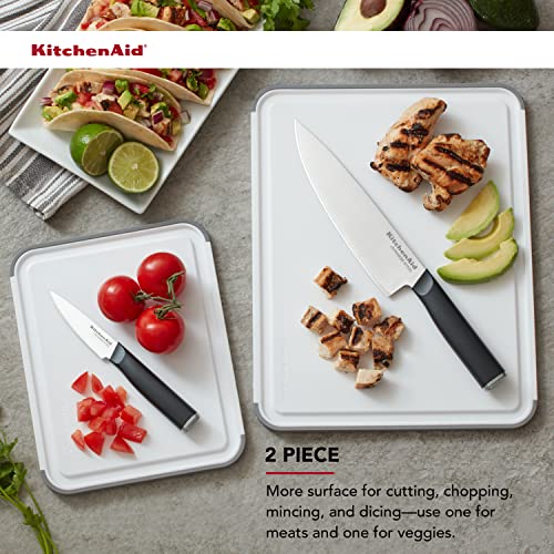 KitchenAid Classic Nonslip 2-Piece Plastic Cutting Board Set with Perimeter Trench and Non Slip Edges, 2-Piece Kitchen Chopping Boards, Dishwasher-Safe, White and Gray - My Kitchen Products