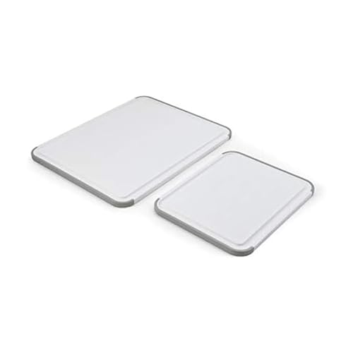KitchenAid Classic Nonslip 2-Piece Plastic Cutting Board Set with Perimeter Trench and Non Slip Edges, 2-Piece Kitchen Chopping Boards, Dishwasher-Safe, White and Gray - My Kitchen Products