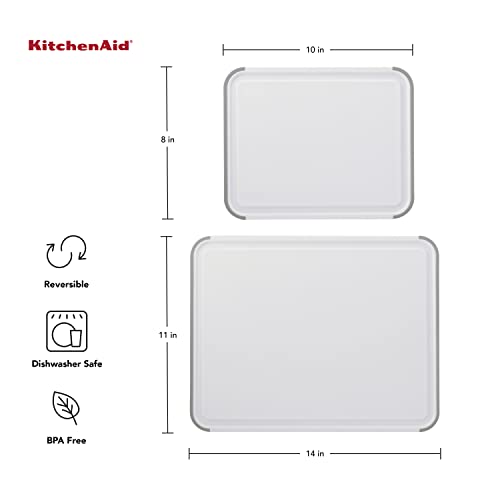 KitchenAid Classic Nonslip 2-Piece Plastic Cutting Board Set with Perimeter Trench and Non Slip Edges, 2-Piece Kitchen Chopping Boards, Dishwasher-Safe, White and Gray - My Kitchen Products