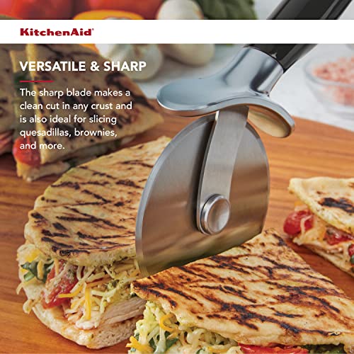 KitchenAid Classic Pizza Wheel with Sharp Blade For Cutting Through Crusts, Pies and More, Built In Finger Guard for Safety and Comfort Grip to Protect Fingers, Dishwasher Safe, 9-Inch, Black - My Kitchen Products