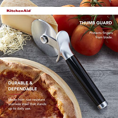 KitchenAid Classic Pizza Wheel with Sharp Blade For Cutting Through Crusts, Pies and More, Built In Finger Guard for Safety and Comfort Grip to Protect Fingers, Dishwasher Safe, 9-Inch, Black - My Kitchen Products