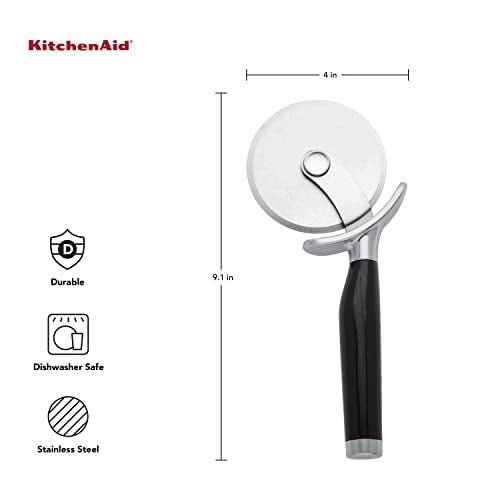 KitchenAid Classic Pizza Wheel with Sharp Blade For Cutting Through Crusts, Pies and More, Built In Finger Guard for Safety and Comfort Grip to Protect Fingers, Dishwasher Safe, 9-Inch, Black - My Kitchen Products