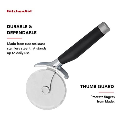 KitchenAid Classic Pizza Wheel with Sharp Blade For Cutting Through Crusts, Pies and More, Built In Finger Guard for Safety and Comfort Grip to Protect Fingers, Dishwasher Safe, 9-Inch, Black - My Kitchen Products