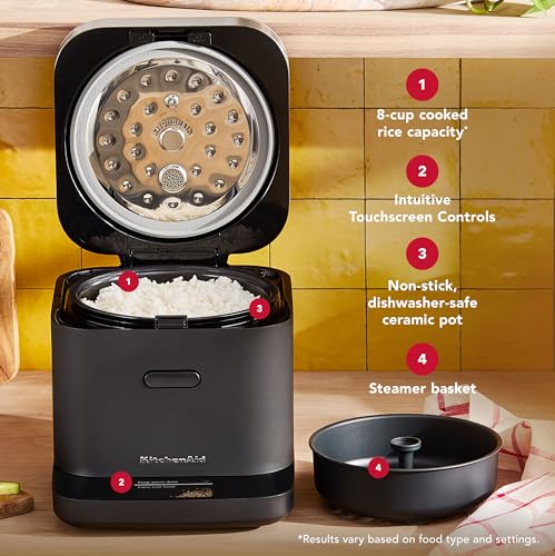 KitchenAid Compact 8 Cup Grain and Rice Cooker with Automatic Sensing and Integrated Scale, KGC2154, Black Matte - My Kitchen Products