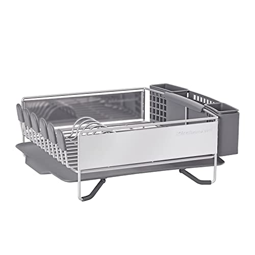 KitchenAid Compact Space Saving, Dish Rack with Removable Flatware Caddy and Angled Self Draining Drainboard, Satin Gray, 15-Inch-by-13.25-Inch - My Kitchen Products