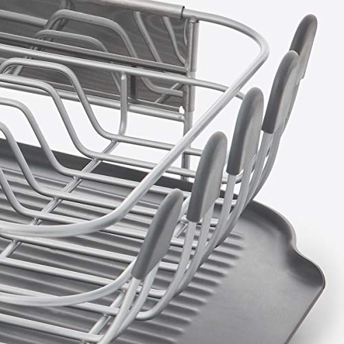 KitchenAid Compact, Space Saving Rust Resistant Dish Rack, with Angled Self Draining Drain Board and Removable Flatware Caddy, 16.06-Inch, Gray - My Kitchen Products