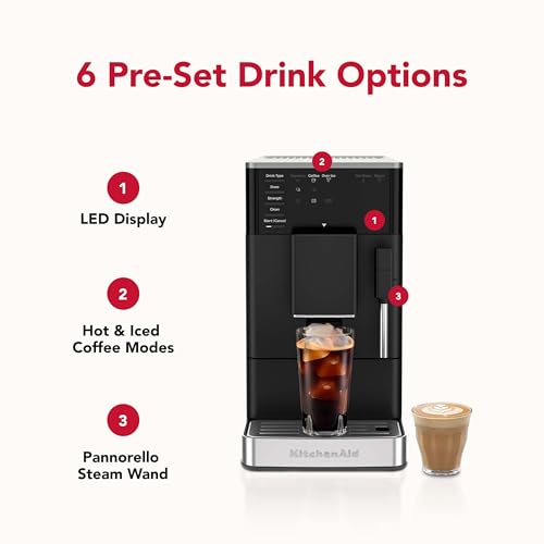 KitchenAid Fully Automatic Espresso Machine KF2 with 6 Hot and Iced Coffee Options | Built-In Grinder | Steam Wand, Black Matte KES8452 - My Kitchen Products