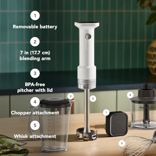 KitchenAid Go Cordless Hand Blender with Accessories - Battery Included, KHBRV75, Porcelain White - My Kitchen Products