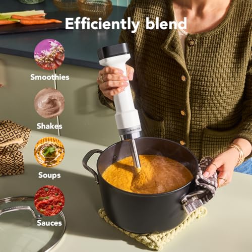 KitchenAid Go Cordless Hand Blender with Accessories - Battery Included, KHBRV75, Porcelain White - My Kitchen Products