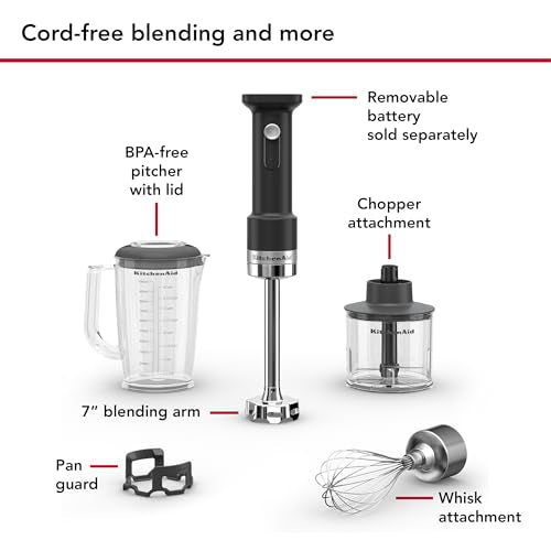 KitchenAid Go Cordless Hand Blender with Accessories - battery sold separately, KHBRV05, Black Matte - My Kitchen Products