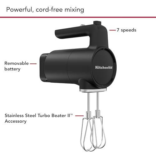 KitchenAid Go Cordless Hand Mixer, Metal - KHMR762, Black Matte - My Kitchen Products