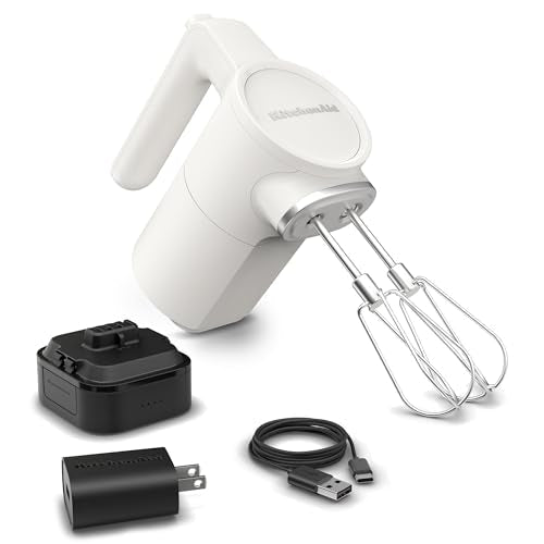 KitchenAid Go Cordless Hand Mixer, Metal - KHMR762, Porcelain White - My Kitchen Products