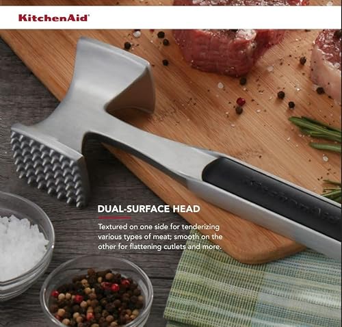 KitchenAid Gourmet Multi Sided Meat Tenderizer for Pounding Meats, Nuts, Shellfish, ect, Hang Hole for Easy Storage, Hand Wash, One Size, Black - My Kitchen Products