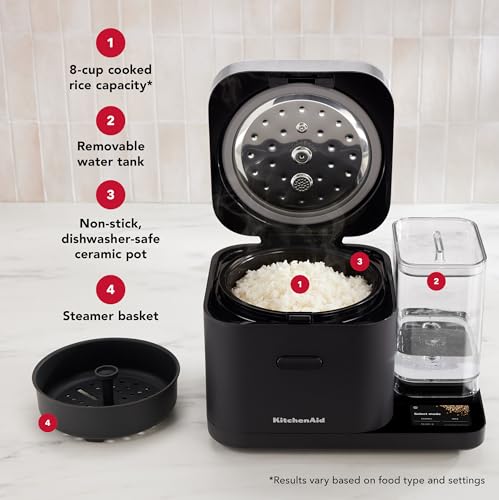 KitchenAid Grain and Rice Cooker 8 Cup with Automatically Sensing Integrated Scale + Water Tank, KGC3155, Black Matte - My Kitchen Products