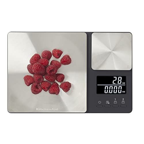 KitchenAid KQ909 Dual Platform Digital Kitchen and Food Scale, 11 pound capacity and Precision 16oz capacity, Black with Stainless Steel - My Kitchen Products