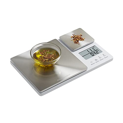 KitchenAid KQ909 Dual Platform Digital Kitchen and Food Scale, 11 Pound Capacity and Precision 16oz Capacity, White with Stainless Steel - My Kitchen Products