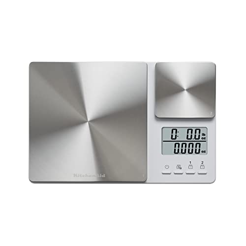 KitchenAid KQ909 Dual Platform Digital Kitchen and Food Scale, 11 Pound Capacity and Precision 16oz Capacity, White with Stainless Steel - My Kitchen Products