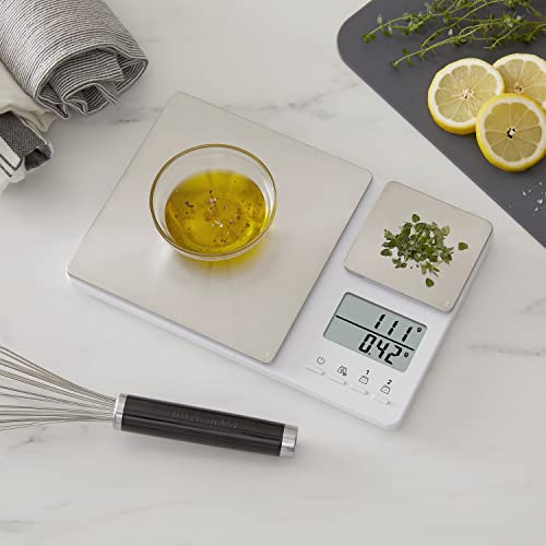 KitchenAid KQ909 Dual Platform Digital Kitchen and Food Scale, 11 Pound Capacity and Precision 16oz Capacity, White with Stainless Steel - My Kitchen Products