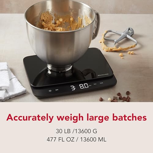 KitchenAid KQ917 High Capacity Glass Surface Digital Kitchen and Food Scale, 30 Pound Capacity and Precision, Grams, Ounces, Pounds, Fluid Ounces & Milliliters, LED, Tare Function, Black - My Kitchen Products