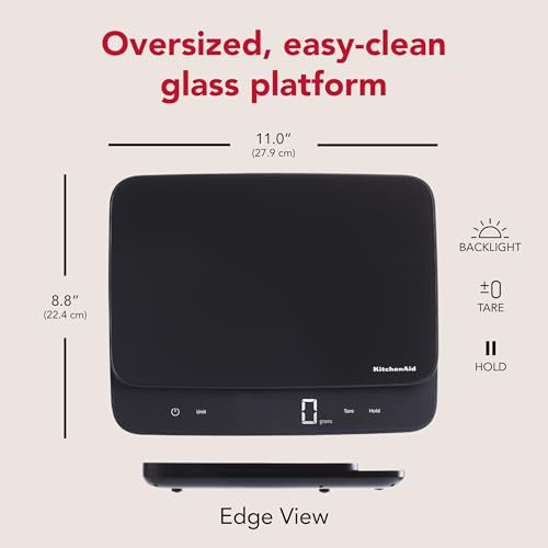 KitchenAid KQ917 High Capacity Glass Surface Digital Kitchen and Food Scale, 30 Pound Capacity and Precision, Grams, Ounces, Pounds, Fluid Ounces & Milliliters, LED, Tare Function, Black - My Kitchen Products