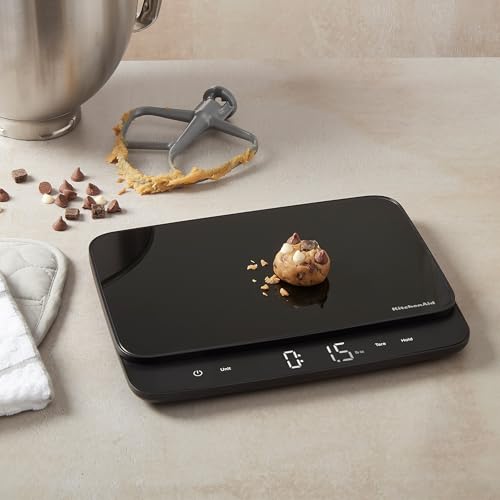KitchenAid KQ917 High Capacity Glass Surface Digital Kitchen and Food Scale, 30 Pound Capacity and Precision, Grams, Ounces, Pounds, Fluid Ounces & Milliliters, LED, Tare Function, Black - My Kitchen Products