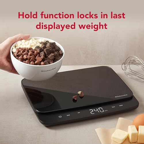 KitchenAid KQ917 High Capacity Glass Surface Digital Kitchen and Food Scale, 30 Pound Capacity and Precision, Grams, Ounces, Pounds, Fluid Ounces & Milliliters, LED, Tare Function, Black - My Kitchen Products