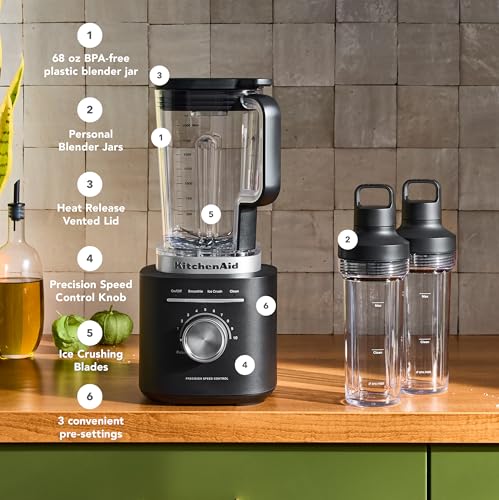 KitchenAid Pure Power Blender with 2 Personal Blending Jars, 1700 Watt Peak Power*, KSB2078, Black Matte - My Kitchen Products