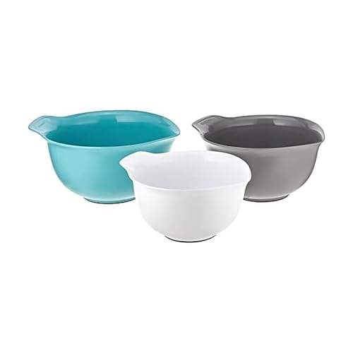 KitchenAid Universal Nesting Plastic Mixing Bowls, Set Of 3, 2.5 quart, 3.5 quart, 4.5 quart, Non Slip Base with Easy Pour Spout to Reduce Mess, Dishwasher Safe, Aqua Sky, White, Gray - My Kitchen Products
