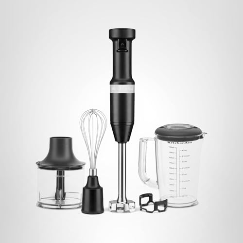 KitchenAid Variable Speed Corded Hand Blender with Blending Pitcher, Whisk and Chopper Attachments, KHBV83BM, Black Matte - My Kitchen Products