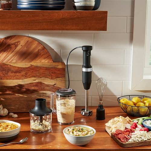KitchenAid Variable Speed Corded Hand Blender with Blending Pitcher, Whisk and Chopper Attachments, KHBV83BM, Black Matte - My Kitchen Products