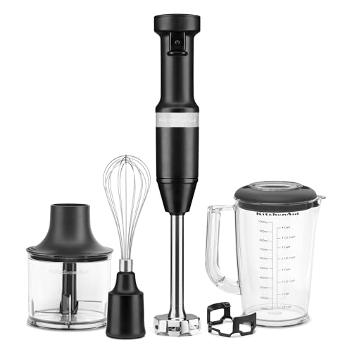 KitchenAid Variable Speed Corded Hand Blender with Blending Pitcher, Whisk and Chopper Attachments, KHBV83BM, Black Matte - My Kitchen Products