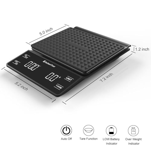 KitchenTour Coffee Scale with Timer 3kg/0.1g High Precision Pour Over Drip Espresso Scale with Back-Lit LCD Display (Batteries Included) - My Kitchen Products